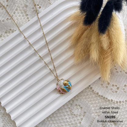 Necklace | SN285 | Enamel Shells within Shell