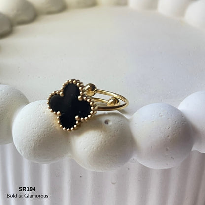 Statement Ring | SR194 | 4 Clover Ring | Black