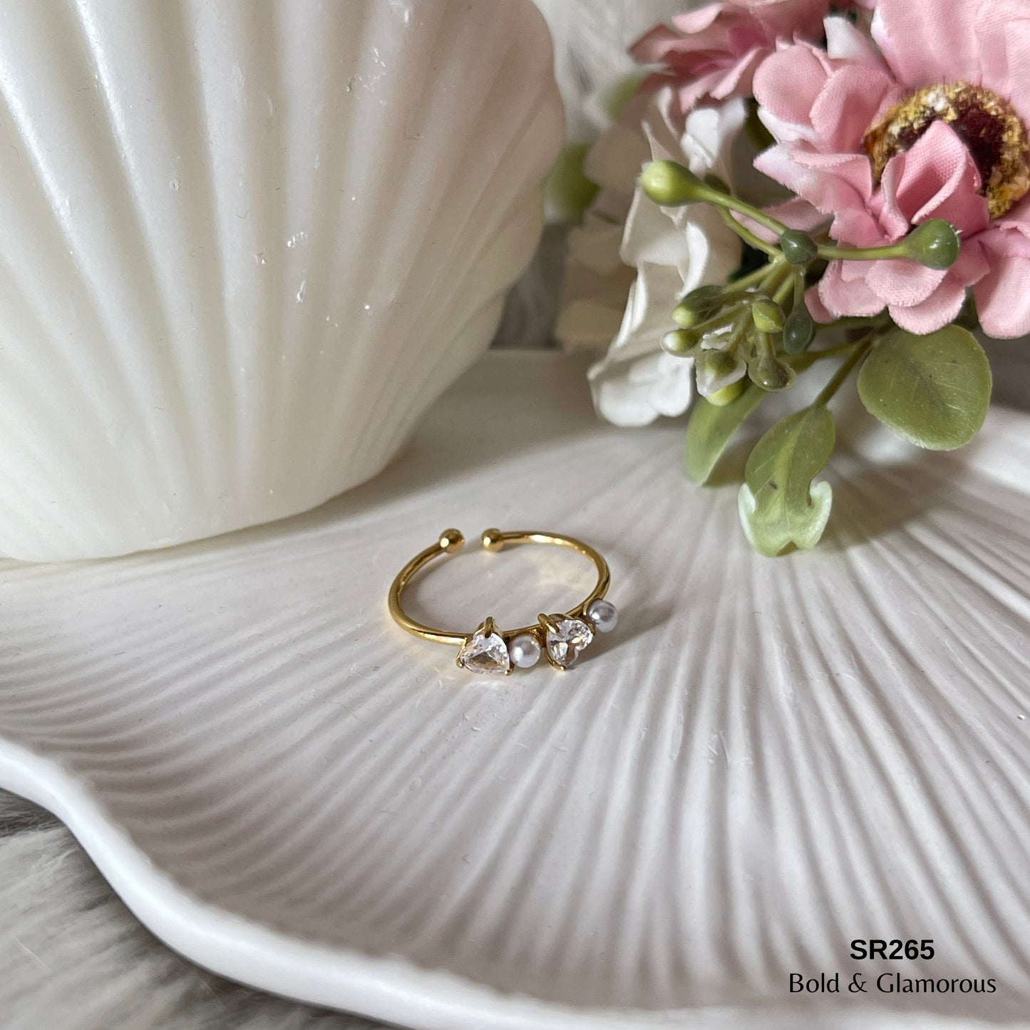 Stone Ring | SR265 | Double Hearts White