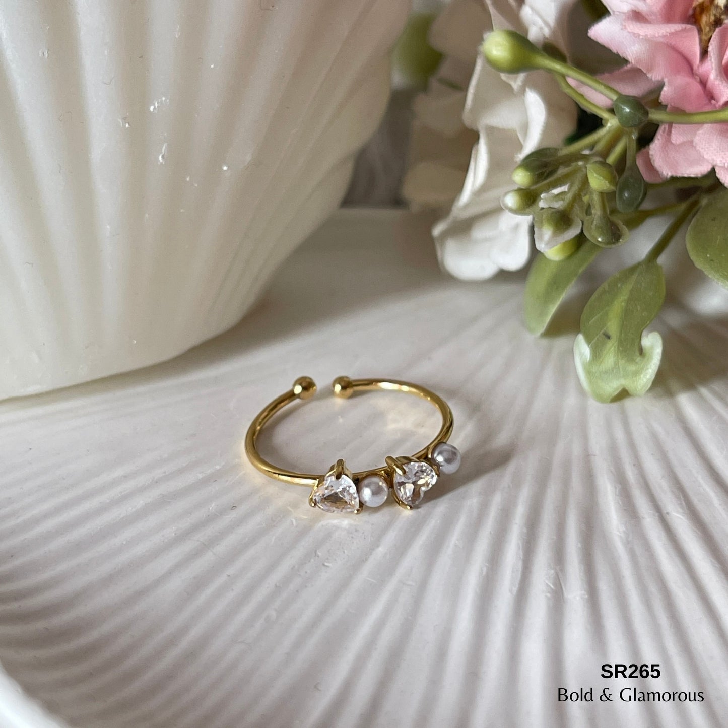 Stone Ring | SR265 | Double Hearts White