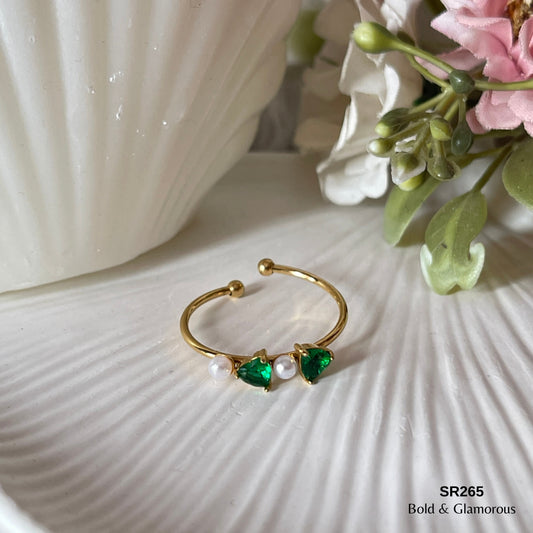 Stone Ring | SR265 | Double Hearts Green