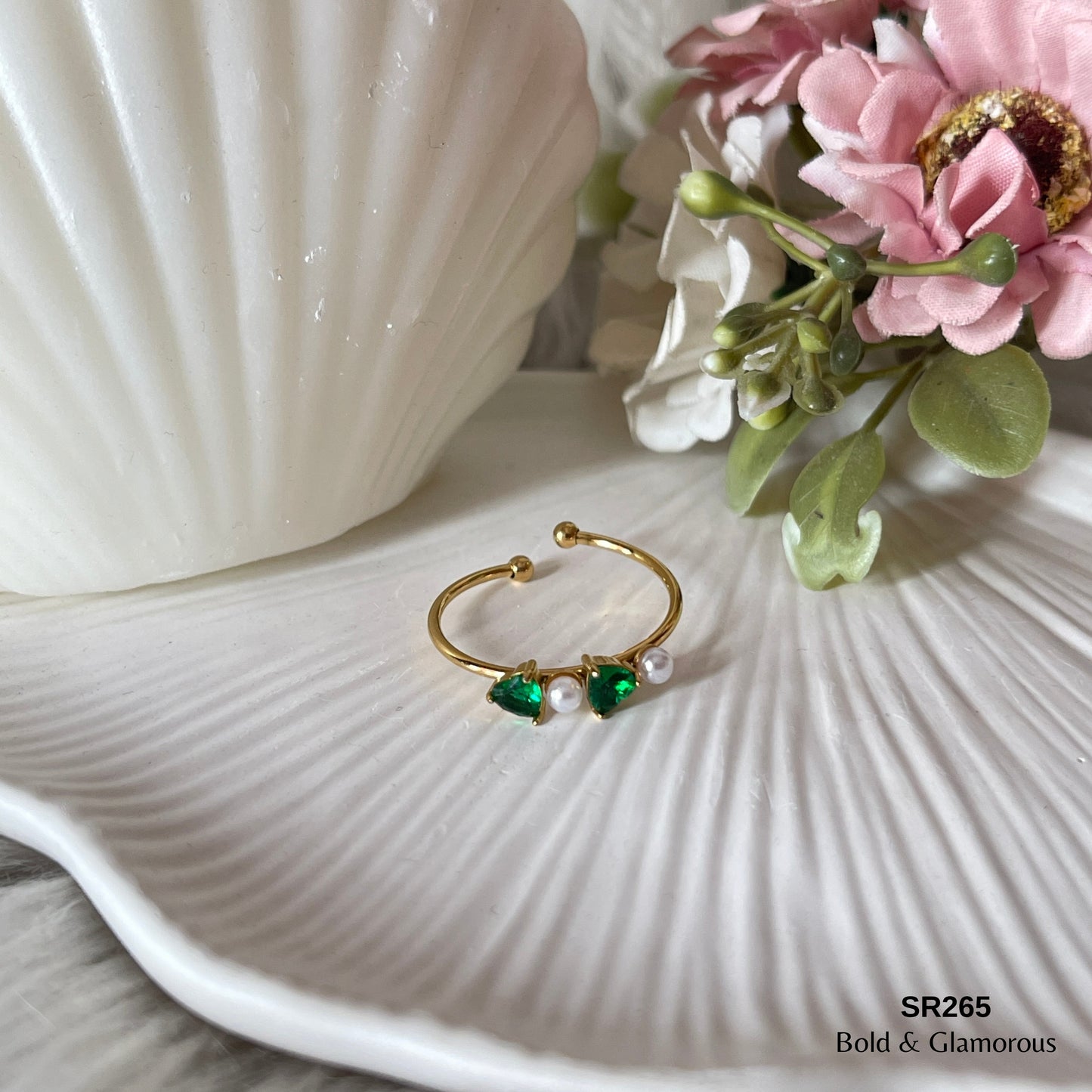 Stone Ring | SR265 | Double Hearts Green
