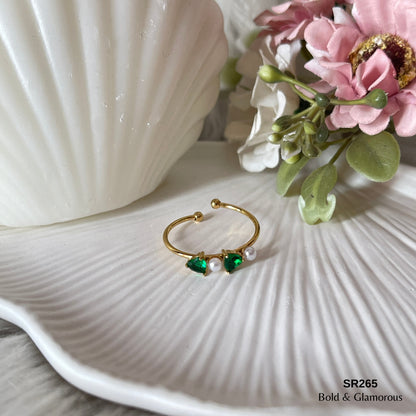 Stone Ring | SR265 | Double Hearts Green