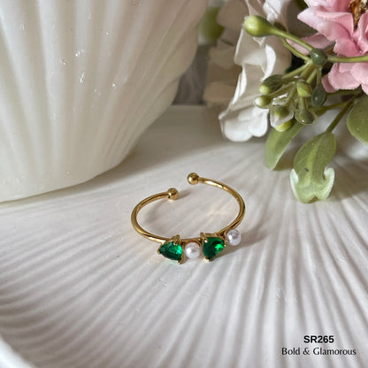 Stone Ring | SR265 | Double Hearts Green