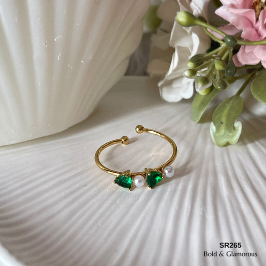 Stone Ring | SR265 | Double Hearts Green