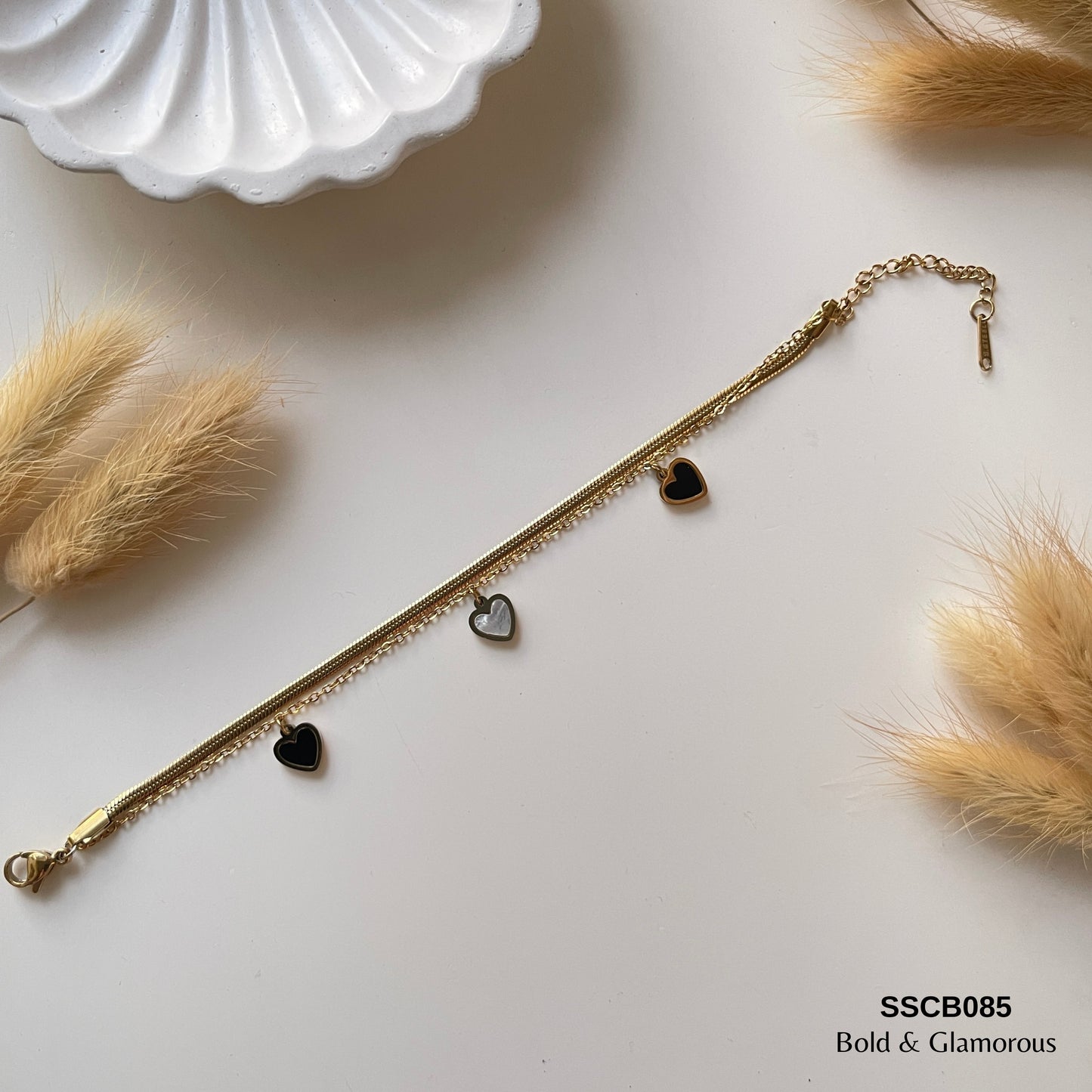 Chain Bracelet | SSCB085 | Layered Black & White Love
