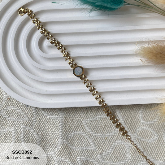 Chain Bracelet | SSCB092 | Round White Shell