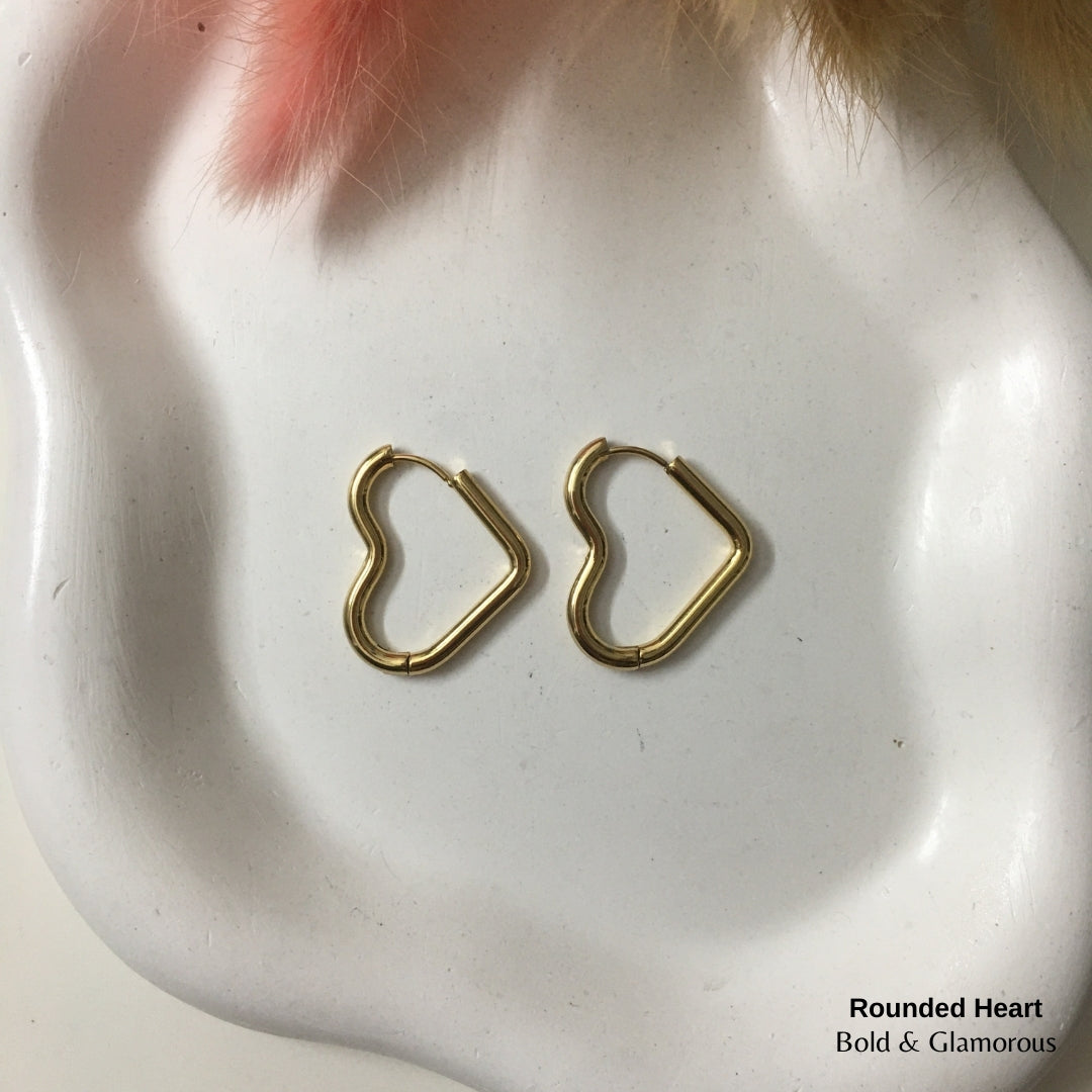 Shape Hoop Earring | Rounded Heart | Gold