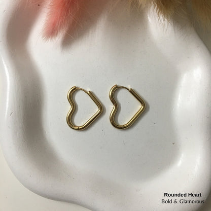 Shape Hoop Earring | Rounded Heart | Gold
