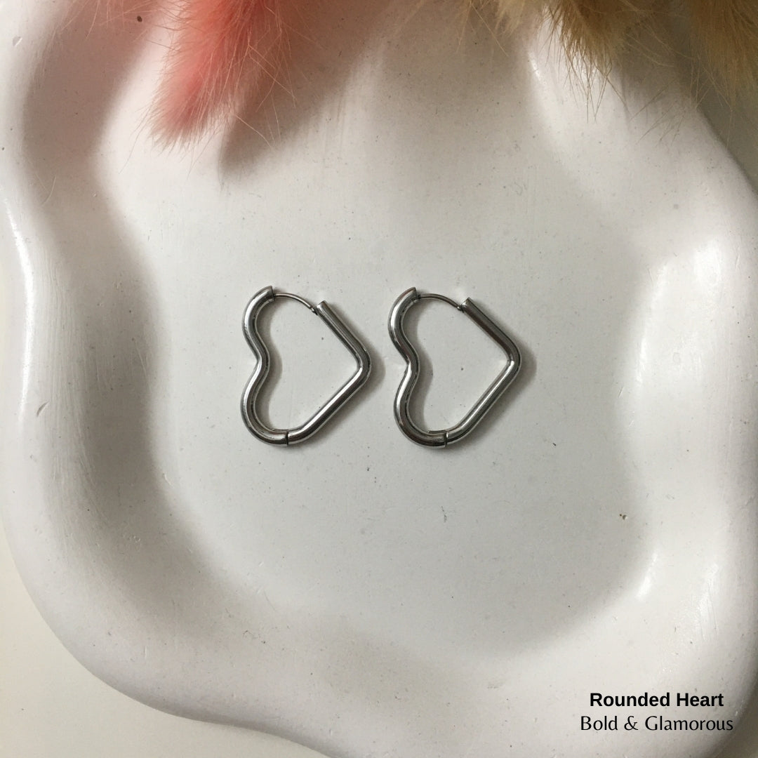 Shape Hoop Earring | Rounded Heart | Silver