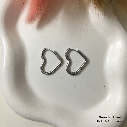 Shape Hoop Earring | Rounded Heart | Silver