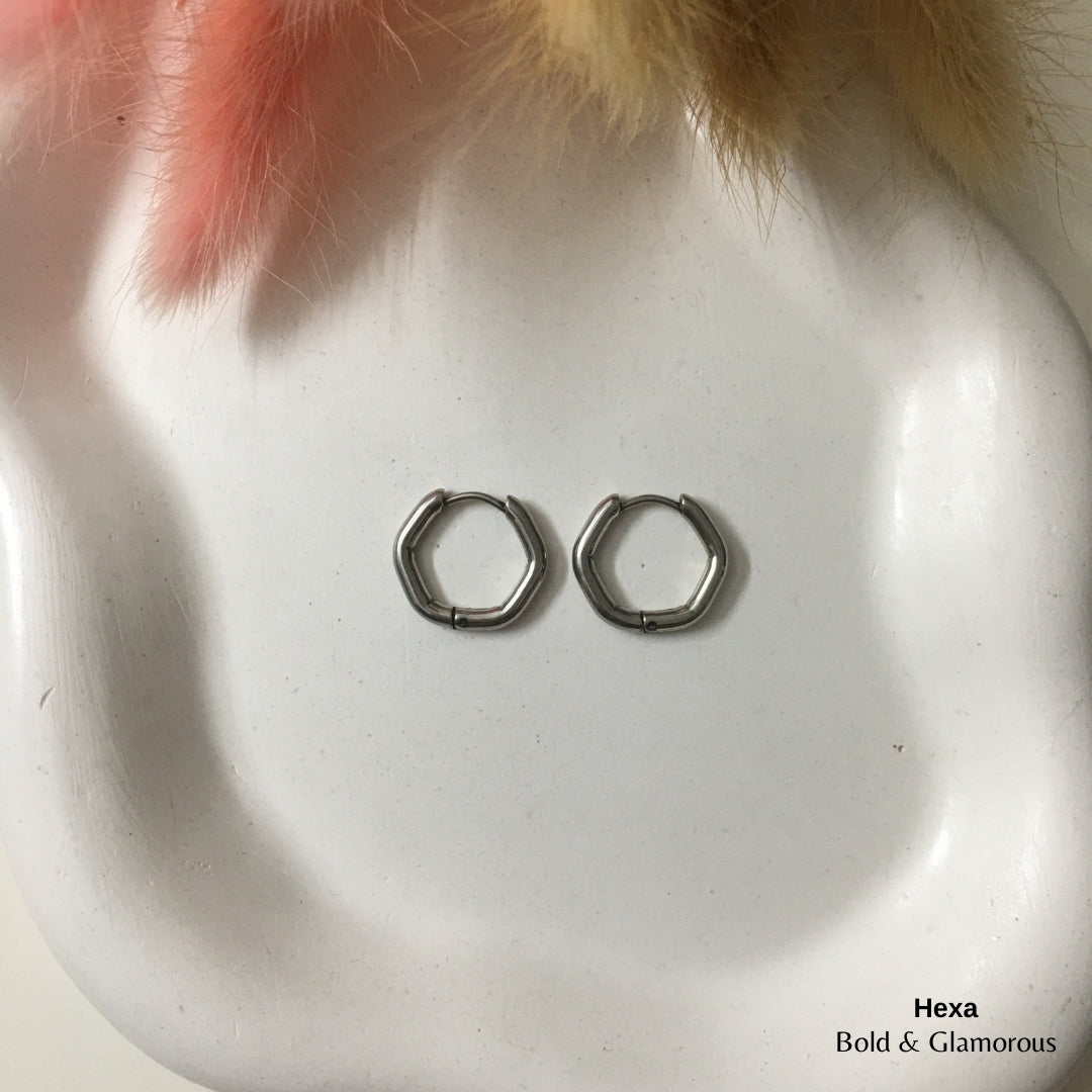 Shape Hoop Earring | Hexa | Silver