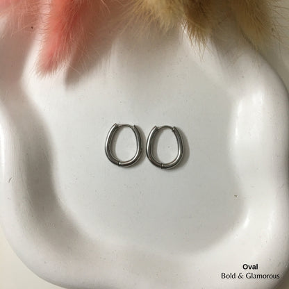 Shape Hoop Earring | Oval | Silver