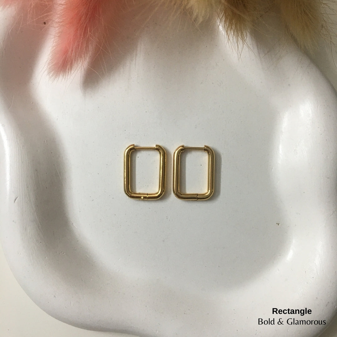 Shape Hoop Earring | Rectangle | Gold