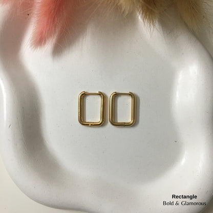 Shape Hoop Earring | Rectangle | Gold