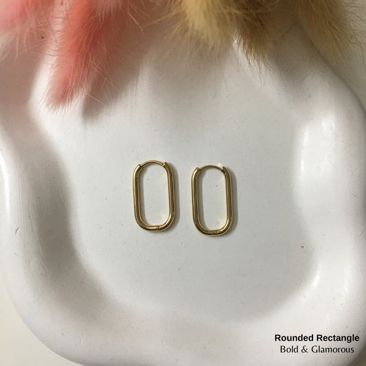 Shape Hoop Earring | Rounded Rectangle | Gold