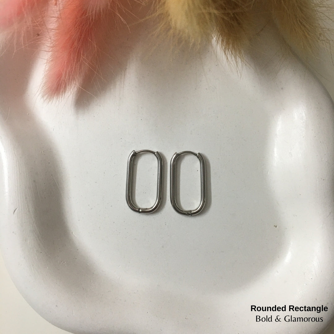 Shape Hoop Earring | Rounded Rectangle | Silver