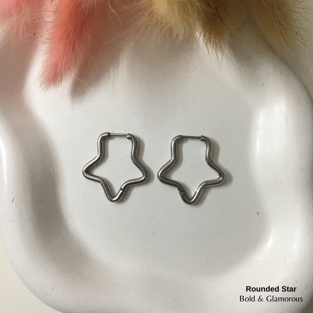 Shape Hoop Earring | Rounded Star | Silver