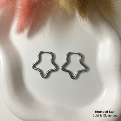 Shape Hoop Earring | Rounded Star | Silver