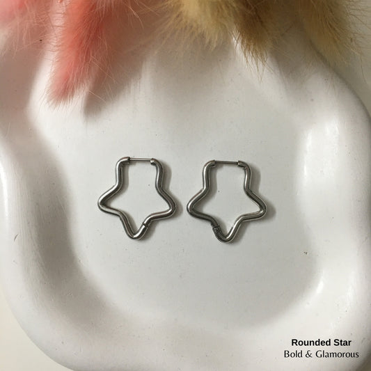 Shape Hoop Earring | Rounded Star | Silver