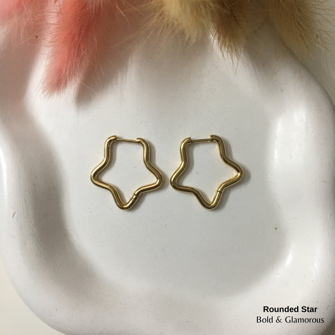 Shape Hoop Earring | Rounded Star | Gold