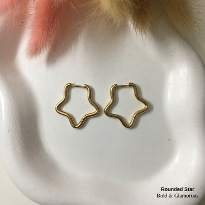 Shape Hoop Earring | Rounded Star | Gold