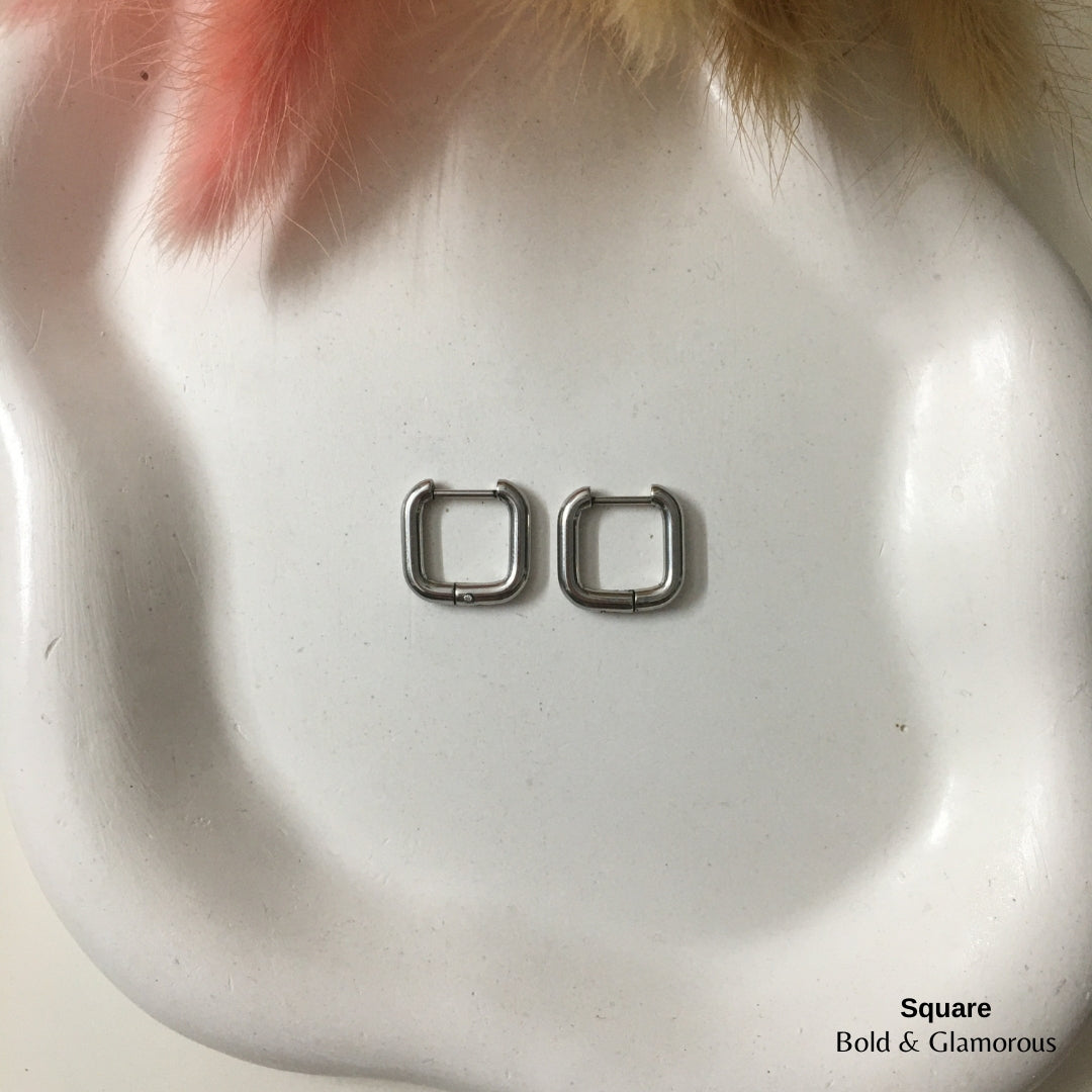 Shape Hoop Earring | Square | Silver