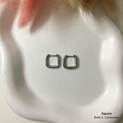 Shape Hoop Earring | Square | Silver