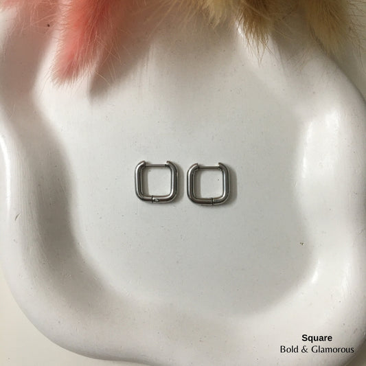 Shape Hoop Earring | Square | Silver
