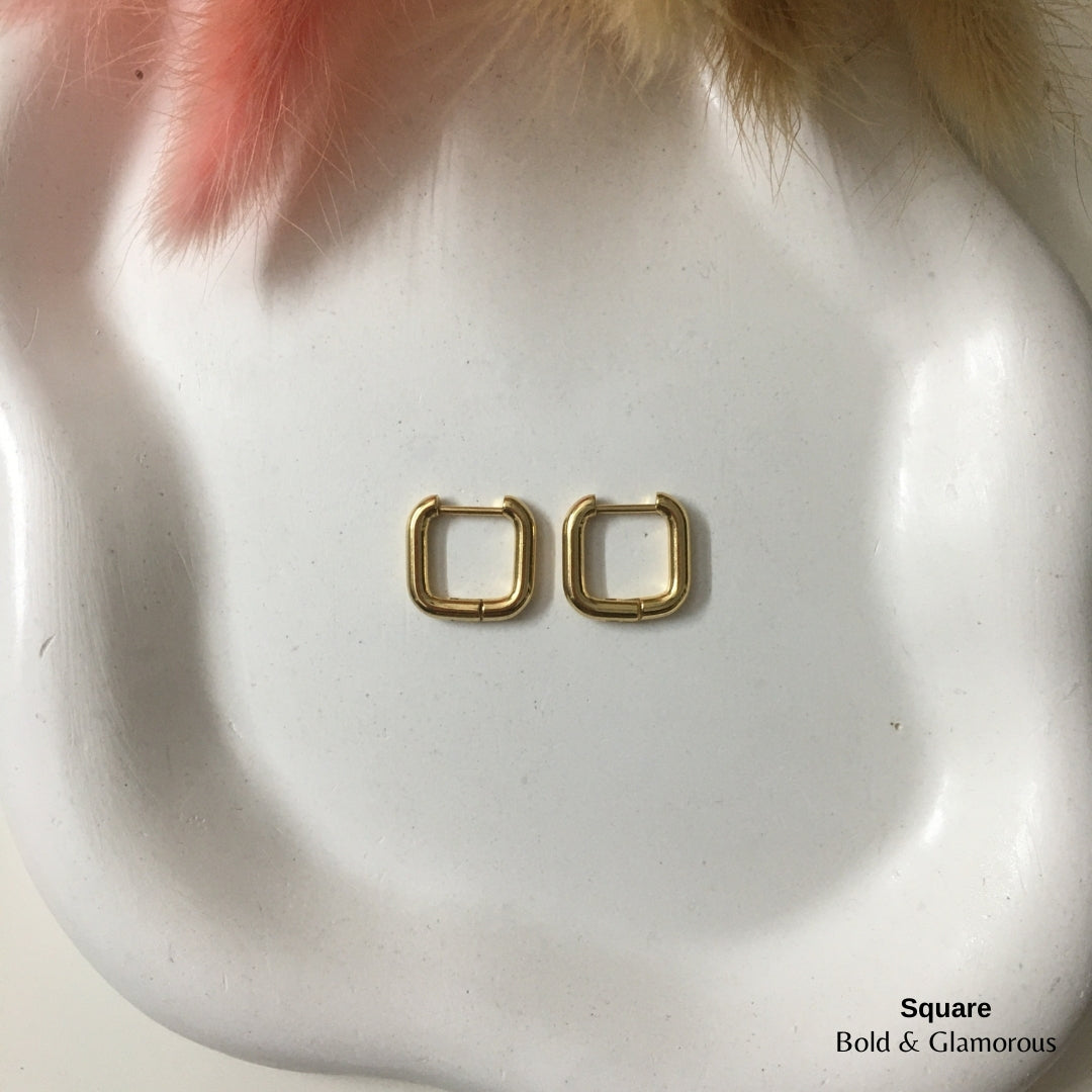 Shape Hoop Earring | Square | Gold