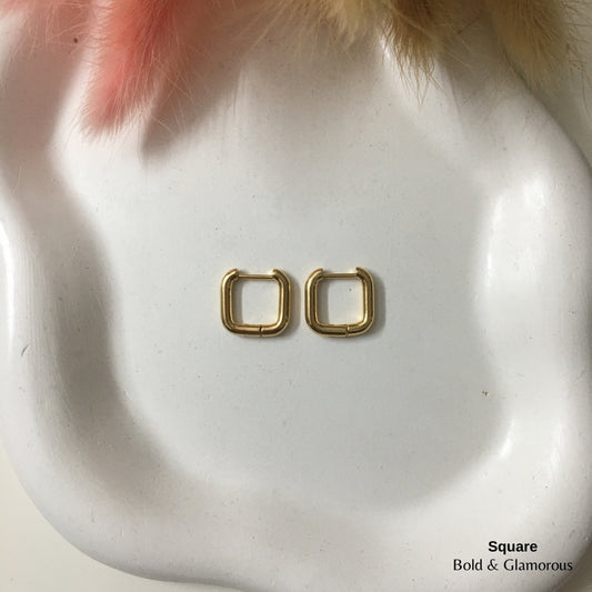 Shape Hoop Earring | Square | Gold