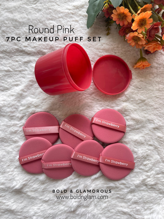 Powder Puff Air Cushion 7PC BOX : Round-Pink