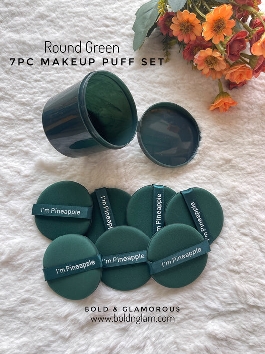 Powder Puff Air Cushion 7PC BOX : Round-Dark Green