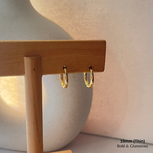Simple Hoop Earring | 10mm - Thin | Gold