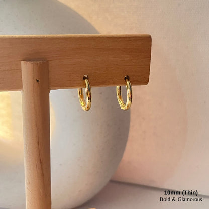 Simple Hoop Earring | 10mm - Thin | Gold