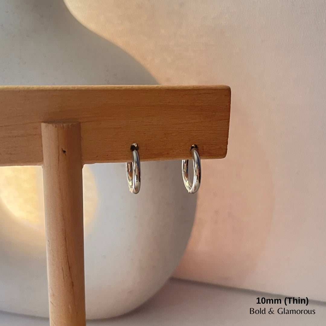 Simple Hoop Earring | 10mm - Thin | Silver