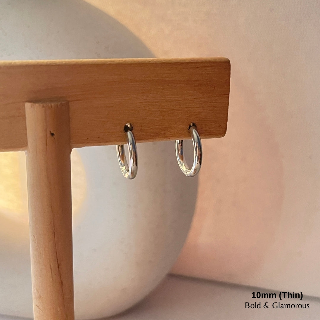 Simple Hoop Earring | 10mm - Thin | Silver
