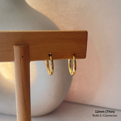 Simple Hoop Earring | 12mm - Thin | Gold