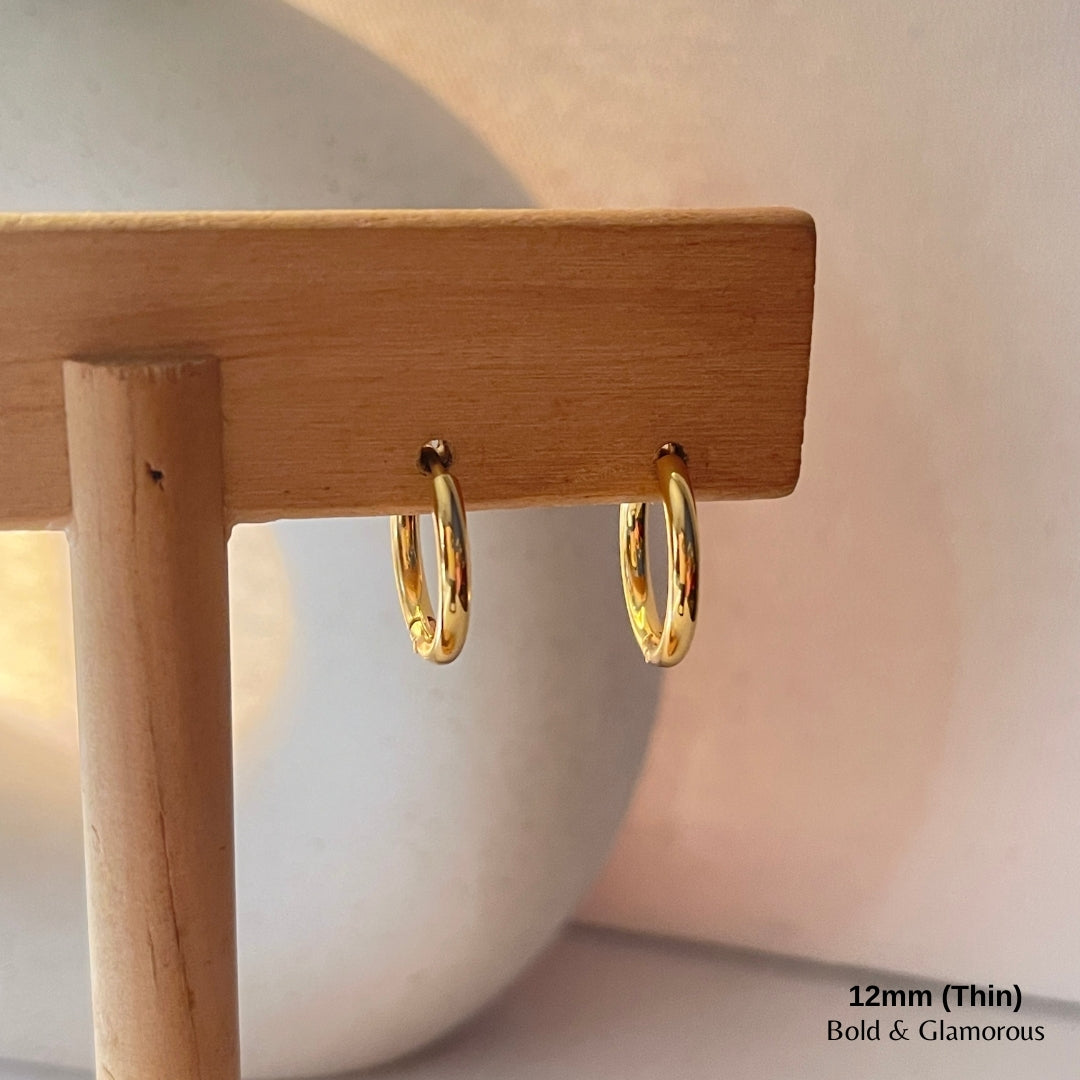 Simple Hoop Earring | 12mm - Thin | Gold