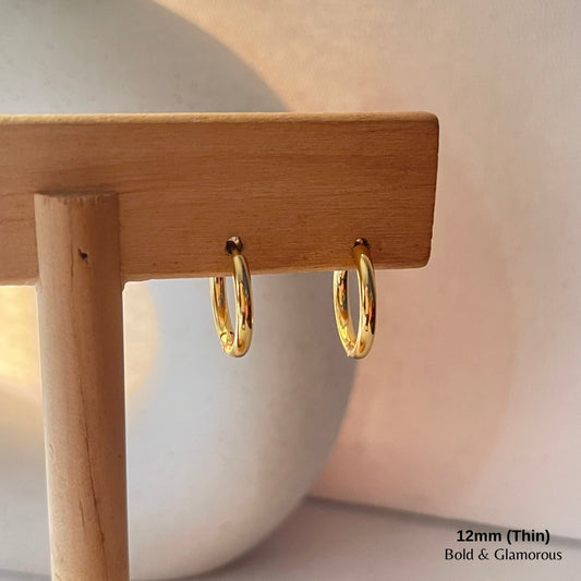 Simple Hoop Earring | 12mm - Thin | Gold