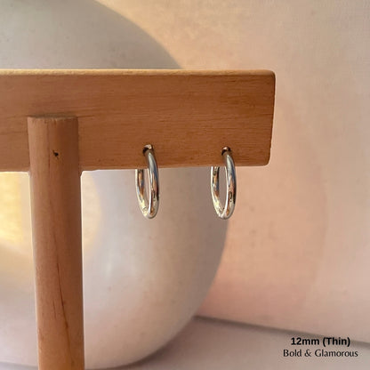 Simple Hoop Earring | 12mm - Thin | Silver
