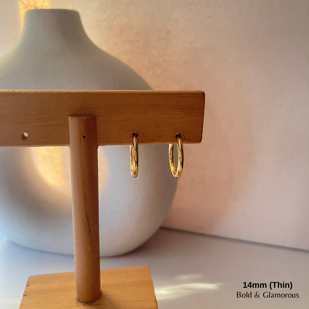 Simple Hoop Earring | 14mm - Thin | Gold