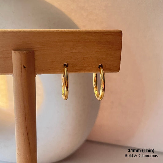 Simple Hoop Earring | 14mm - Thin | Gold