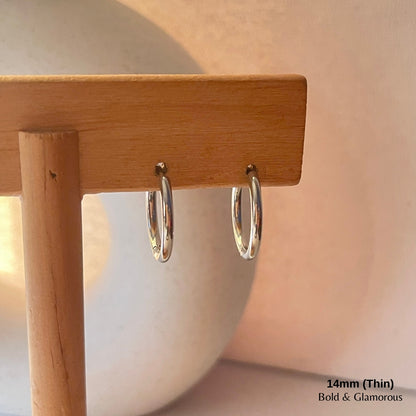 Simple Hoop Earring | 14mm - Thin | Silver