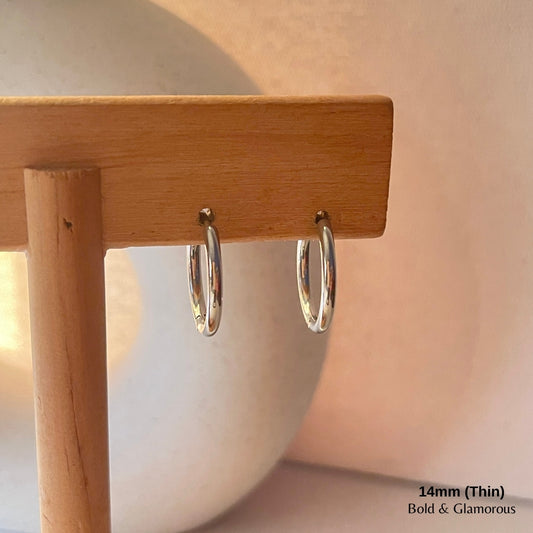 Simple Hoop Earring | 14mm - Thin | Silver