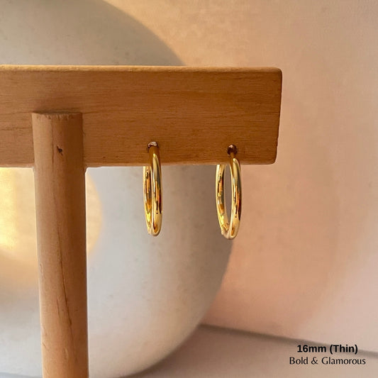 Simple Hoop Earring | 16mm - Thin | Gold