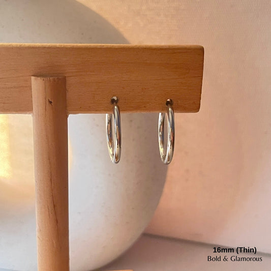 Simple Hoop Earring | 16mm - Thin | Silver