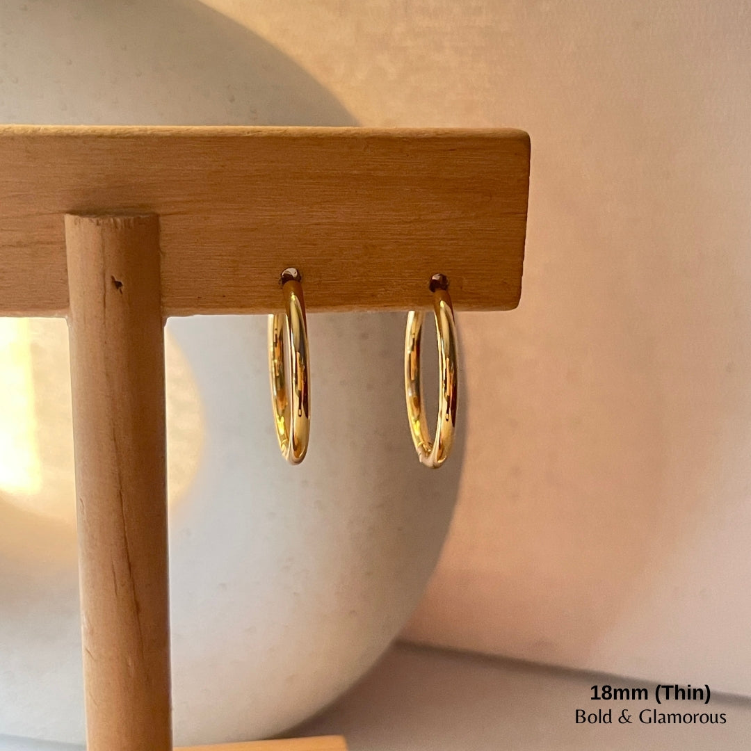 Simple Hoop Earring | 18mm - Thin | Gold