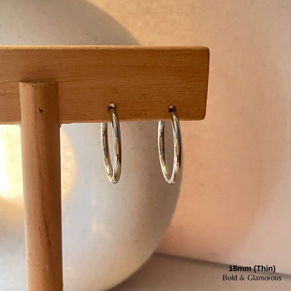 Simple Hoop Earring | 18mm - Thin | Silver