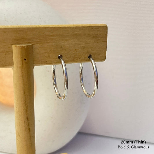 Simple Hoop Earring | 20mm - Thin | Silver